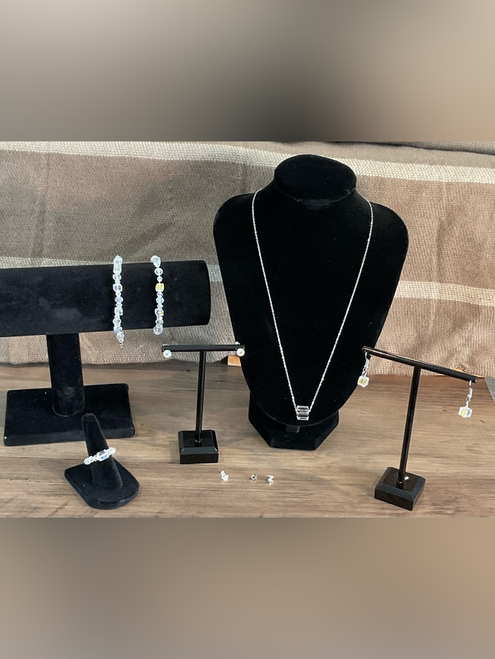 NWT S925 Iridescent Aurora Borealis Crystal Cube Jewelry Set (6-Pc)